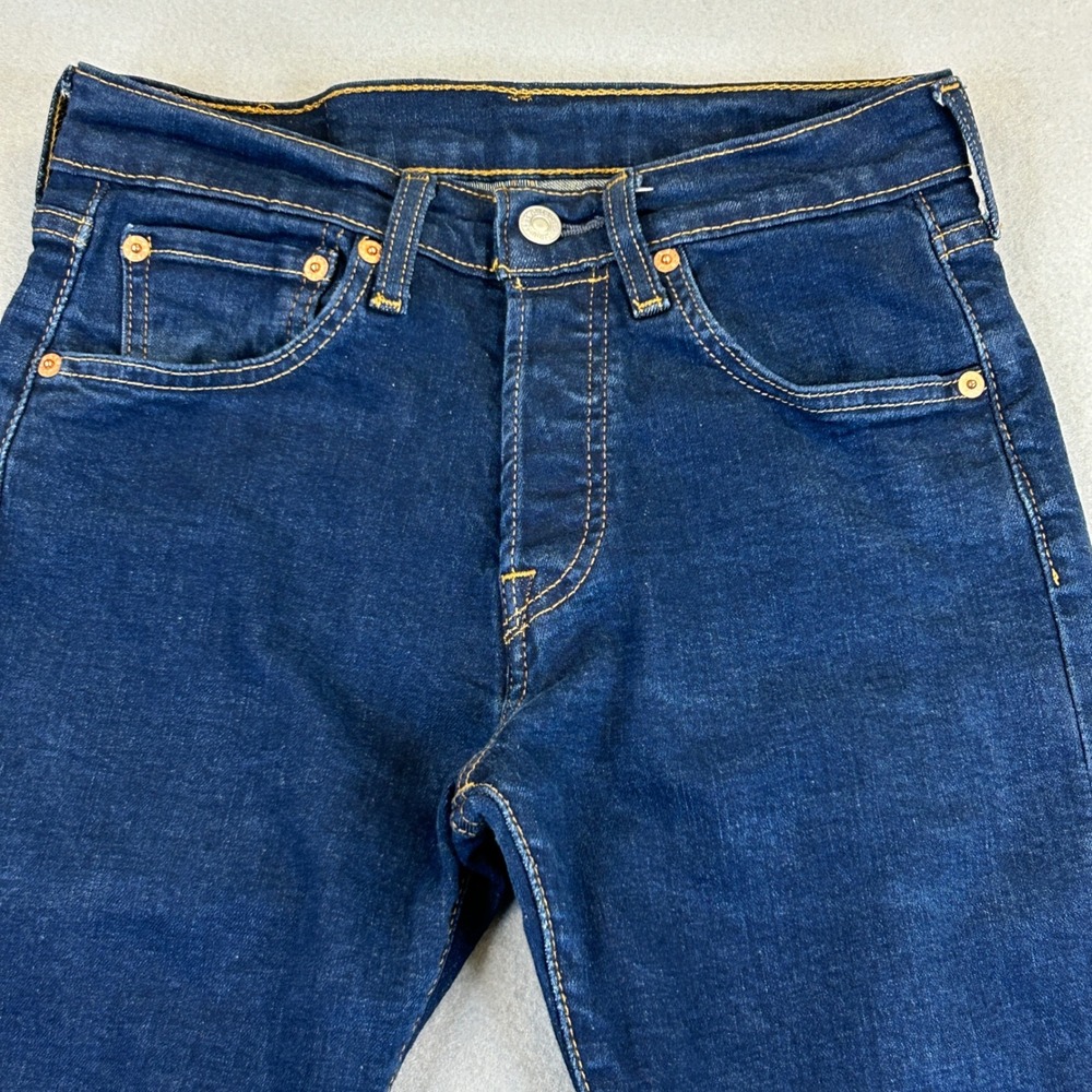 Levi's 501 Jeans Mens 28x34 (Fits 27x31) Blue Dark Wash Straight Leg Button Fly - Picture 3 of 11